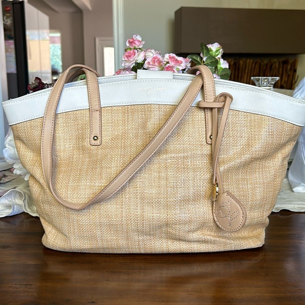 DRAPER JAMES RSVP Women’s Cream Purse Shoulder Bag Tote flower linen NWOT